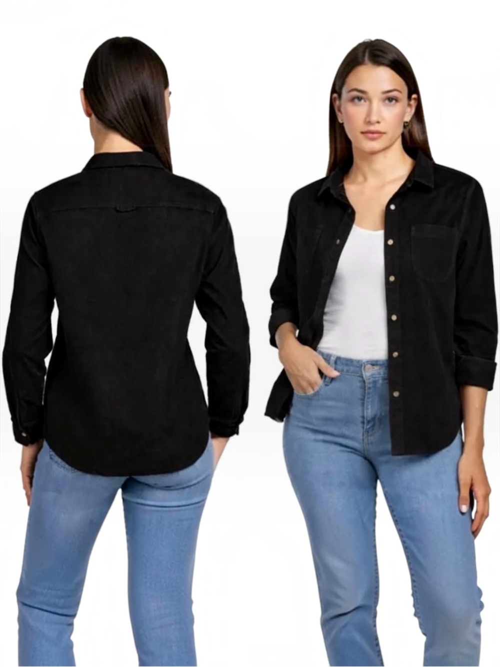 JACHS Girlfriend Mini Corduroy Button-down Shacket Black Sz Large NWT